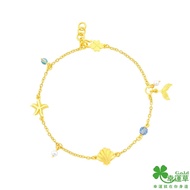 【幸運草金飾】藍色傳說黃金/水晶/淡水珍珠手鍊