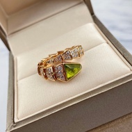 【High version 1: 1】bv new 18K gold single ring green snake diamond ring women light luxury simple fa