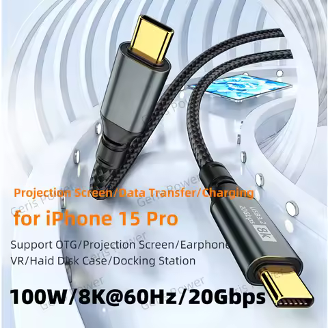 USB 3.2 20Gbps Type C to C Cable 8K@60Hz UHD Type-C Cord PD100W Fast Charging Data Wire for iPhone 1