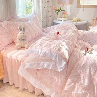 Four-Piece Girl Heart Quilt Cover Dormitory ins Bedding Three-Piece Set Bed Sheet 4 Washed Cotton Si