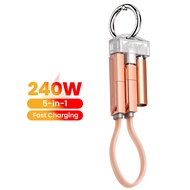 PD 240W Short Cable 5 In 1 USB/Type C To Type C/IP Cable Keychain Data Cable Fast Charging For IPho 