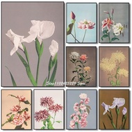 Vintage Ogawa Kazumasa Floral Canvas Art  Lotus Peony  Iris Exhibition Poster for Home Decor