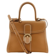 DELVAUX Brillant MM Surpique 手提包，兩用單肩背包，棕色小牛皮。可斜背、肩背或手提。皮帶扣。女士款。二手。