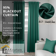 B12 - Ready-Made 95% Blackout Curtain EMERALD GREEN, Langsir Siap Jahit. LANGSIR KAIN TEBAL! ( FREE HOOK/RING )