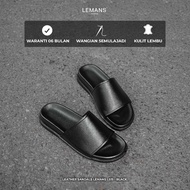 LEMANS black cowhide strappy sandals - LS15, 2-layer fragrant rubber sole, genuine youthful design,