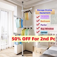 EazyShop.sg Adjustable Clothes Drying Rack Floor To Ceiling Clothes Rack Tension Pole Hanger Stand Bedroom Telescopic Coat Hanger Height Adjustable 1.1M to 4.1M Flexible #530