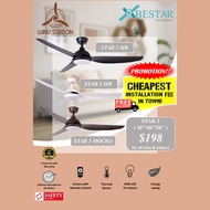 STAR 3 36inch/46inch/56inch DC Motor Ceiling Fan with LED Light and Remote Control