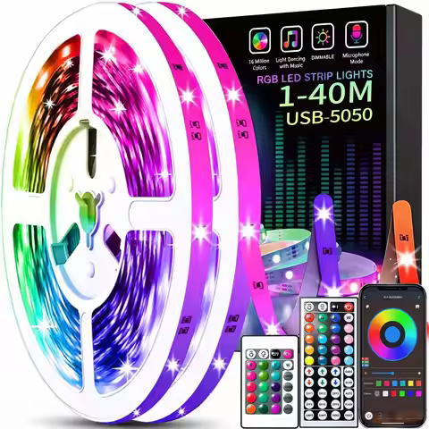 LED 5050 Light Strip 5M 10M 20M 40M RGB TV Background Light Bluetooth Control USB Game Room Family P