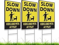 Outdoor Safety Sign Kids and Pets in Play with a Bet - Reversible Yard Sign with Plastic 12 x 8 Inch