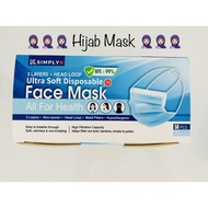 Head Loop Hijab/Tudung Mask Disposable Adult 3 Ply Face Mask 50 Pieces Headloop