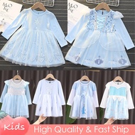 Elsa Frozen Alice Long Sleeve White Blue Dress For Kids Girl Princess Cinderella Halloween Christmas Casual Baby Clothes