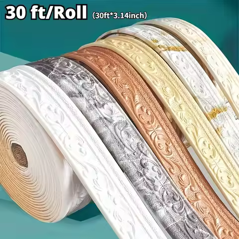 1 Roll (30 Feet/9.2 Meters) Foam Wall Border Sticker, Waterproof Decorative Strip, Floral Design, Su