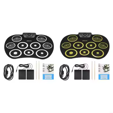 Electronic Drum Set 9 Drum Pads Rolls up Electric Drum Set with Headphone Built in Speaker, Drum Foo