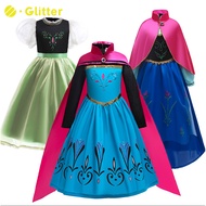Frozen Anna Princess Dress for Kids Girl Cosplay Costume Ball Gown Dresses Cloak Wig Crown Accessories Toddler Clothes Kid Girls Party Outfit Full Set