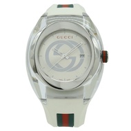 GUCCI Sync Interlocking G Shelly 銀色錶盤不鏽鋼橡膠男士石英腕錶 137.1 YA137102A