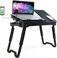 Bingyee Laptop Table for Bed Multi-Functional Laptop Desk Adjustable Desk Riser, Standing Desk Sit to Stand Desktop with Cooling Fan, USB Hub, Storage, Mouse Pad for Bed, Sofa and Floor