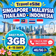 Singapore/Malaysia/Thailand/Indonesia esim (8-15Days 3GB Daily High-Speed Data  4G/5G LTE Hotspot Su