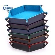 CnaBpc Foldable Dice Tray Box PU Leather Folding Hexagon Coin Square Tray Dice Game