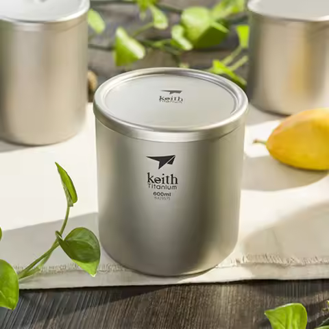 Keith Titanium Mug 600ml Bacteriostatic Drinkware Double Wall Titanium Cup Tea Coffee Mug Outdoor Ca