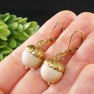 白色米色象牙木凱特碧玉金橡林自然珠寶耳環