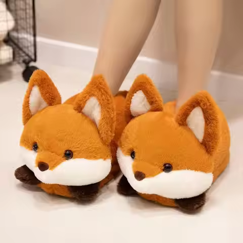 2025 New Plush Fox Slipper Women's Winter Funny Animal Slides Shoes Home Room Slipper Soft Woman Cas