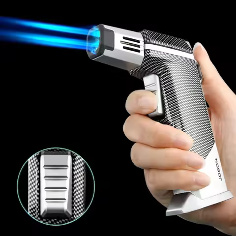 JOBON Metal Four Flame Gun Lighters Strong Blue Flame Adjustable Flame Size One Touch Lock Cigar Ign