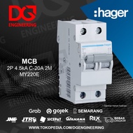 HAGER MCB 2P 20A 4.5kA C-20A MY220E / MCB MY-220E 2 Pole 20 Ampere