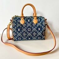 LV SPEEDY 25 限量 1854 單寧藍 緹花 手提 斜背 波士頓包 M57400