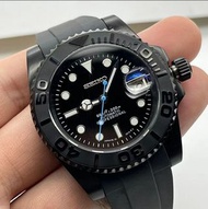 【訂制】seiko mod 搭載精工nh35機械機芯 40mm 黑殼黑膠帶藍針 附送精美錶盒