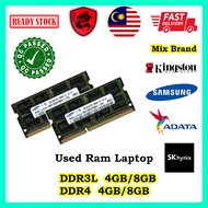[READY STOCK]~Sodimm Laptop Ram Notebook Memory (Mixed Brand) 8GB/4GB/~DDR4/ DDR3 1600L[USED] Kingston/Samsung/Sk hynix