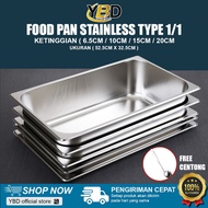 Stainless Steel Food pan 1/ 1 Size (52.5cm x 32.5cm) Height 6.5cm | 10cm | 15cm | 20cm Food Grade Fo