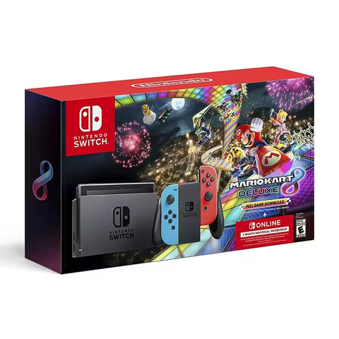 Nintendo Switch Gaming Console, Neon Blue & Neon Red Joy-Con, Mario Kart 8 Deluxe, 3-Month Online Me