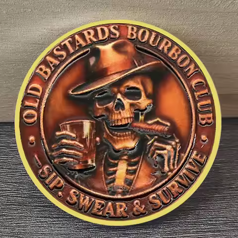 Old Bastards Bourbon Club Lifetime Member Coin 100% Membership with Skull and Barrel Emblem Bourbon 