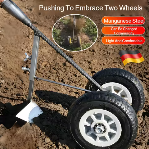 Hand-pulled Multi-function Plow 3 in 1 Multi-Function Wheel Hoe Cultivator, Double Wheels Weeder Til