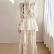 (New) Chiffon Shirt 67554 Long Sleeve / Sequin Skirt