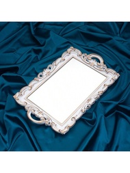 1個時尚的白色玻璃鏡面香氛珠寶收納盤,外觀漂亮的糖果和水果托盤,家居裝飾