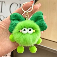 GANTUNGAN Creative Charcoal Ball Furry Keychain with New Ribbon, Furry Keychain, Cute Cartoon, Doll 