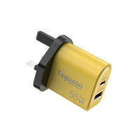 Teguson 55W GaN Charger USB-C/USB-A 2 Ports Charger PD Fast Charging Type C Power Adapter for iPhone