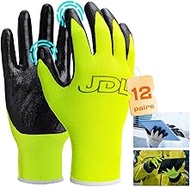 JDL Safety Work Gloves Touch Screen Non-slip for Men Women Non-slip,Nitrile Rubber Coated Working Garden Gloves Bulk with Grip,Palm Dipped Oil Resistant and Hand-friendly 12Pack(Green M)
