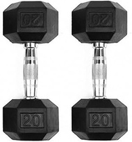 GYMENIST Set of 2 Hex Rubber Dumbbell with Metal Handles, Pair of 2 Heavy Dumbbells (20 Lb)