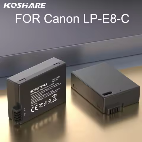 KOSHARE 2100mAh LP-E8 Type C Charging Camera Battery for Canon EOS 550D 600D 650D 700D Kiss X4 X5 X6