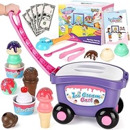 Torlam Ice Cream Cart for Kids Toys, Pretend Play Food Toys Ice Cream Shop Counter Play Set Scoop and Cone Maker Toy, Toddler Grocery Play Store Birthday Gifts for 3 4 5 6 Year Old Boy Or Girl Toys