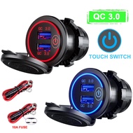 12V/24V Dual USB Fast Charger Socket Quick QC3.0Car Charger Dual USB Socket Car Charger Touch Switch Electronic