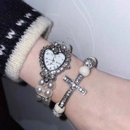 Pearl Love Watch Bracelet Female y2k Diamond Cross Elastic Bracelet Jewelry#9. 30c #