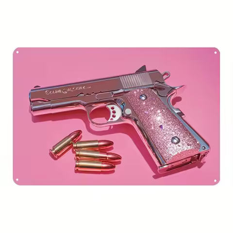 2D Flat Colt M1911A1 Metal Model with Bullets- Authentic Military Pistol Decor for Home, Bar & Game 