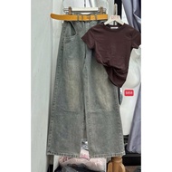 Baggy Jeans Curved Blue Yellow Hack Slanted Pocket Shape