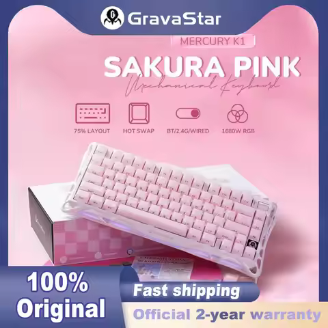 NEW GravaStar Mercury K1 75% Pink Wireless Keyboard Aluminum Alloy Exoskeleton Design Mechanical Gam