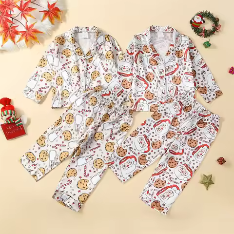 2023-08-11 Lioraitiin 1-7Y Kids Christmas Pajamas Set Santa Claus Cookie Print Long Sleeve Tops with