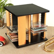 Solid Wood Cd Shelf Tabletop Rotating Disc Storage Bag Box Desk Organiser