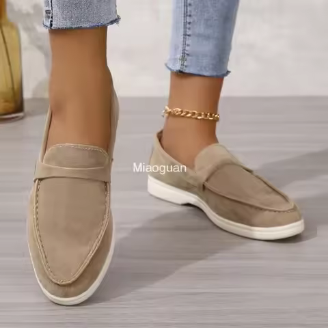 Leather Nude Suede Flats Shoes Women Loafers Spring Autumn Walk Moccasin Metal Lock Tassel Soft Sole